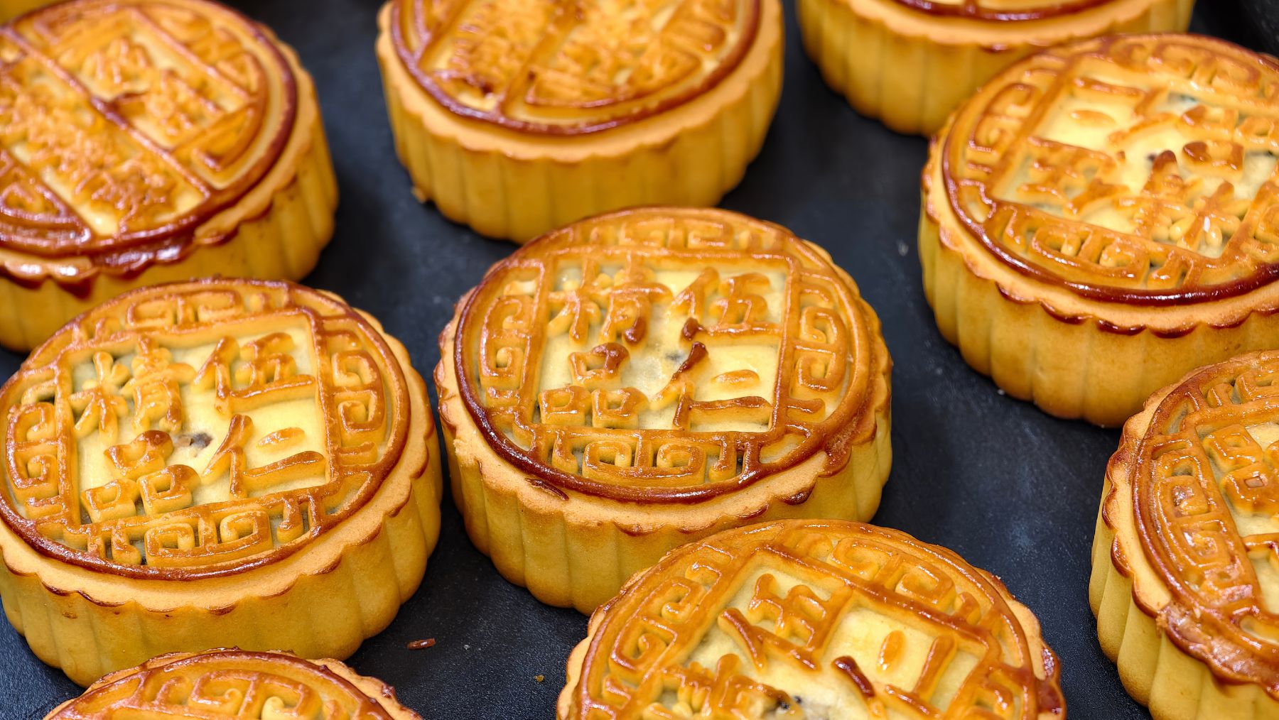 Traditional mooncakes on a tray