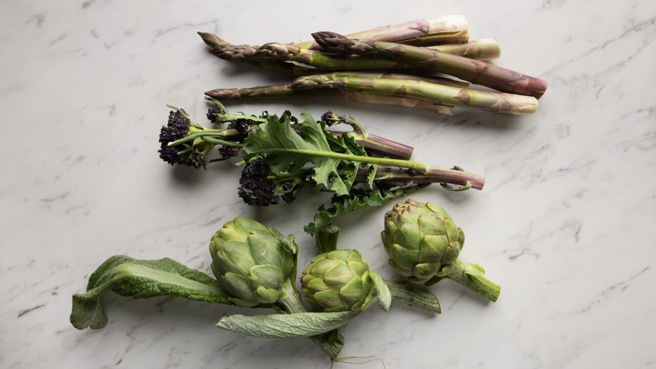 Asparagus spears, broccoli