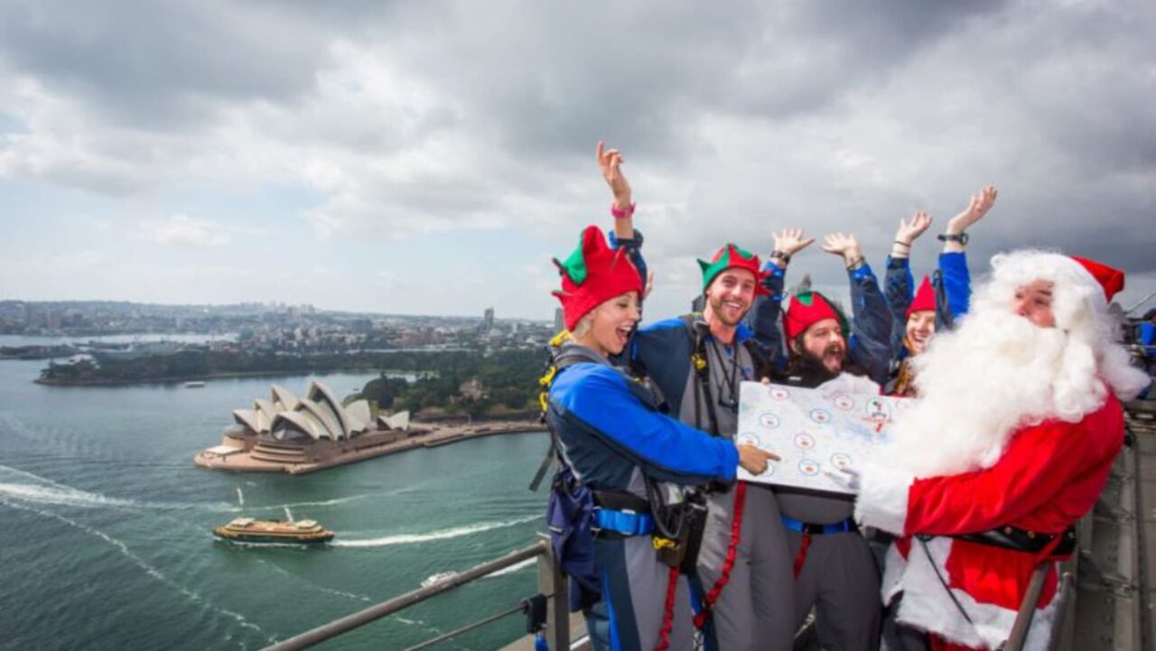 Santa is waiting atop the Sydney Harbour Bridge every Sunday.