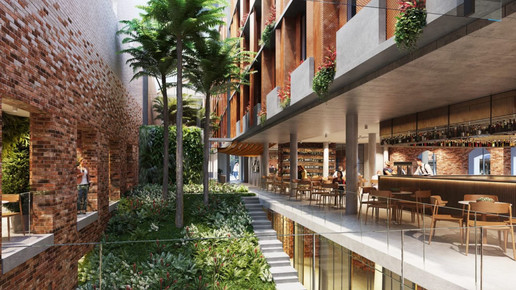 a courtyard with trees