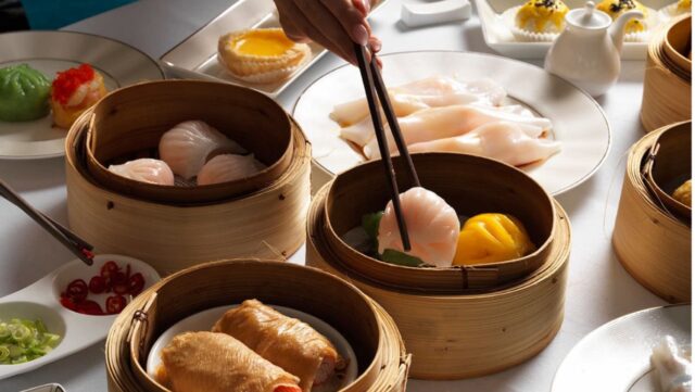 Baskets of dumplings on a table