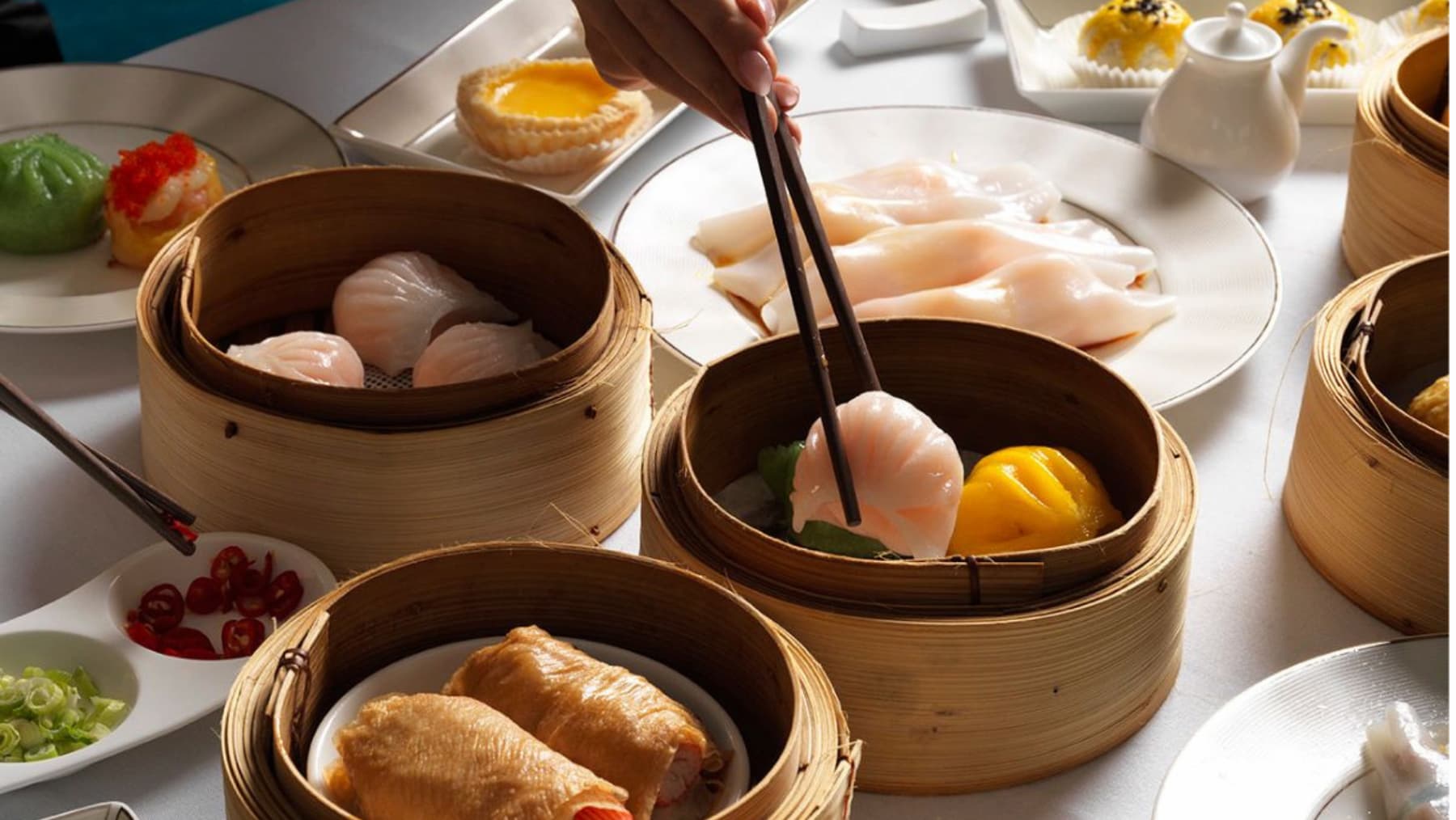 Baskets of dumplings on a table