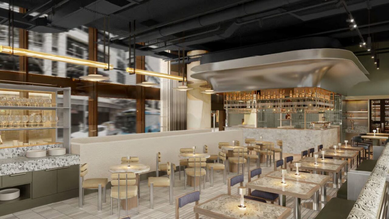 a restaurant with tables and chairs