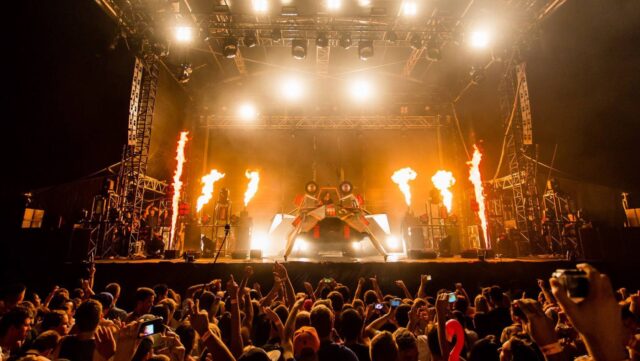 Skrillex performing at Bondi Beach NYE festival