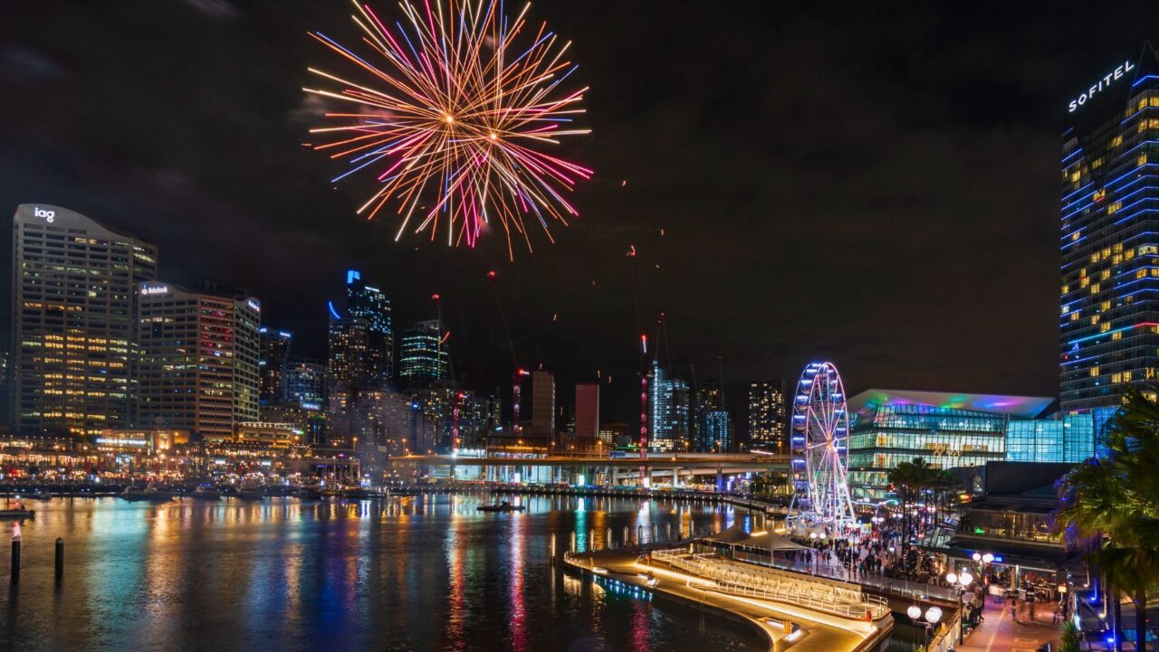 Most Saturday nights, a free fireworks display lights up the skies above Darling Harbour. 