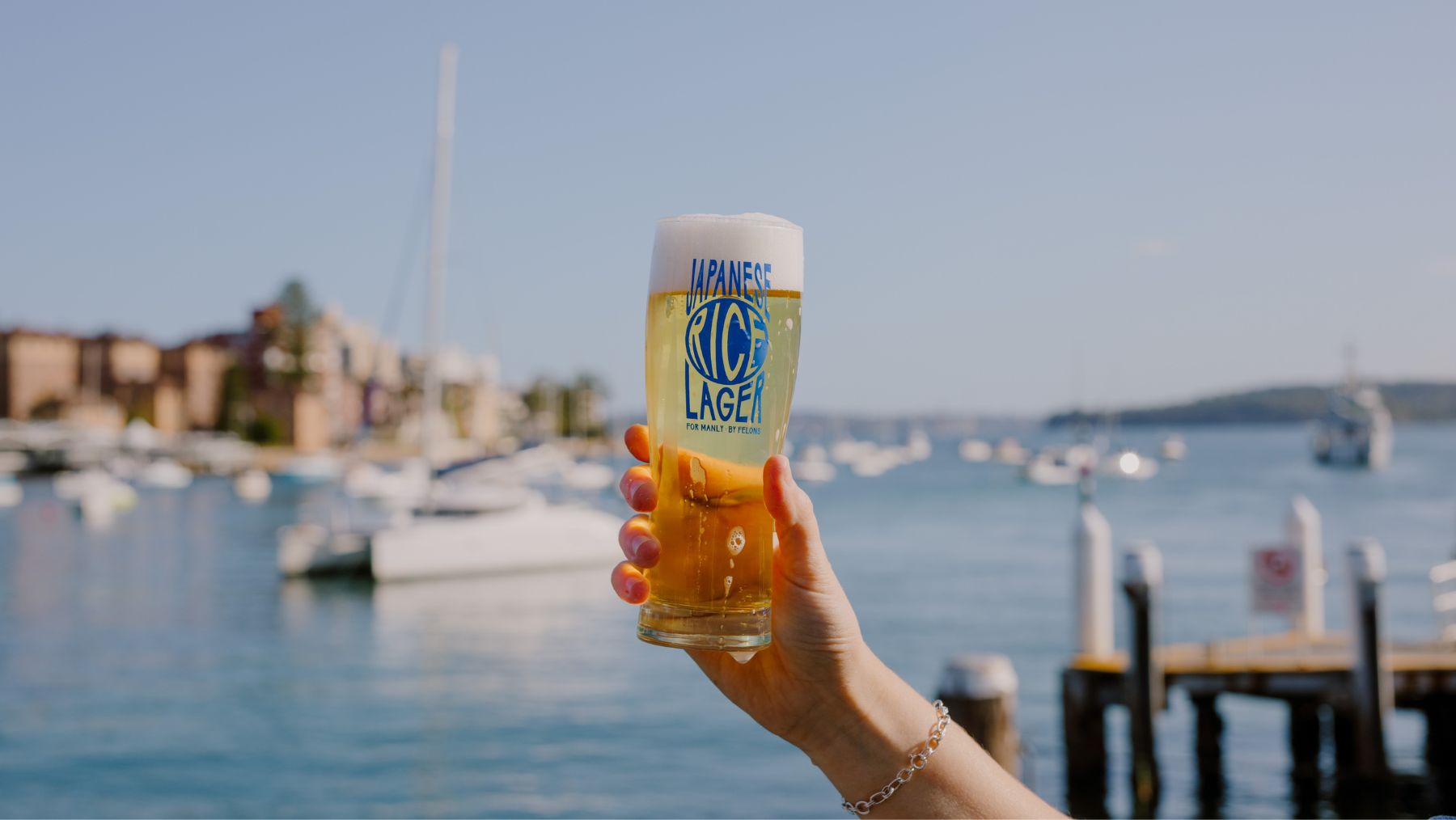 The Japanese rice larger is exclusive to Felons Manly and every glass purchased is responsible for removing a piece of plastic from the Sydney Harbour.