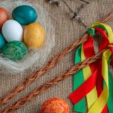 Easter eggs on table