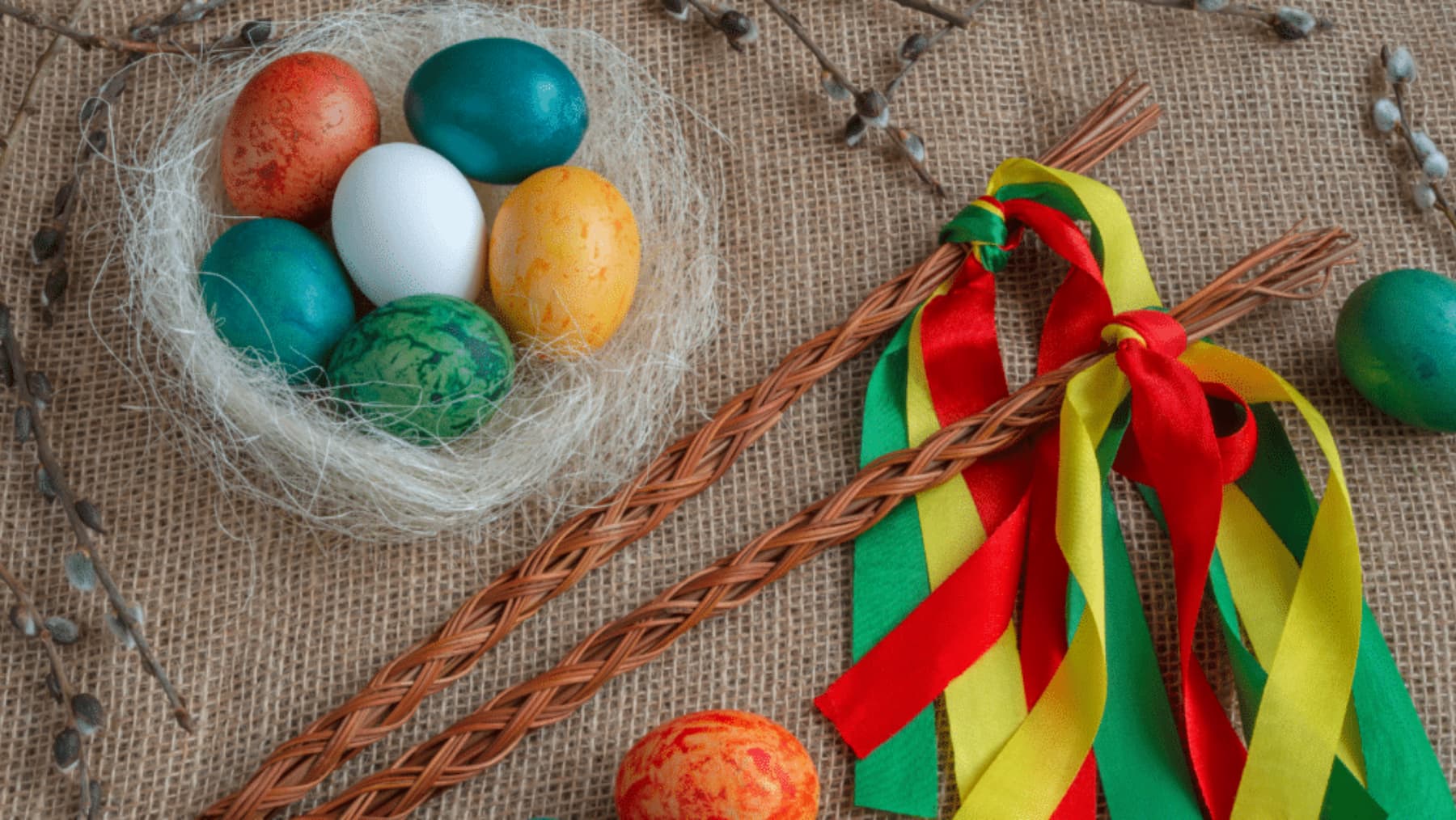 Easter eggs on table