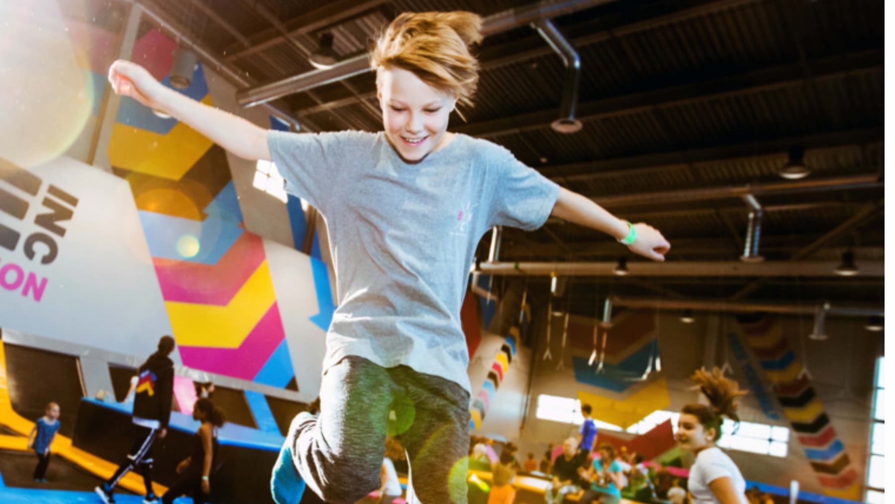 A young man on a trampoline