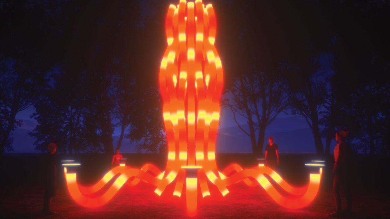 light installation of a bonfire vivid