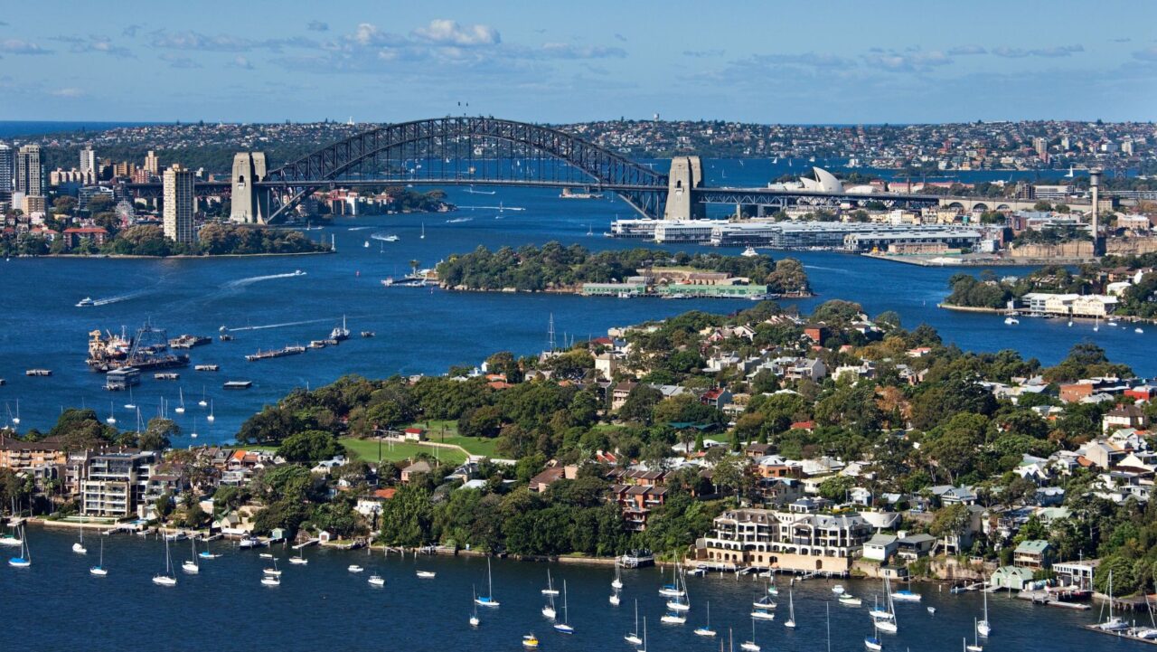 Birds eye view of Balmain and Sydney Harbour