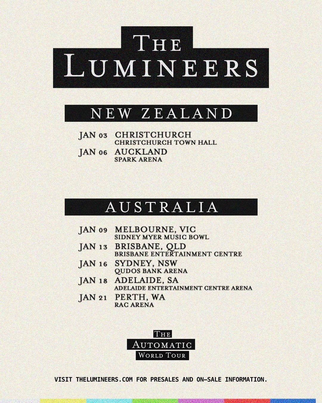 The Lumineers Sydney date and Australian tour dates