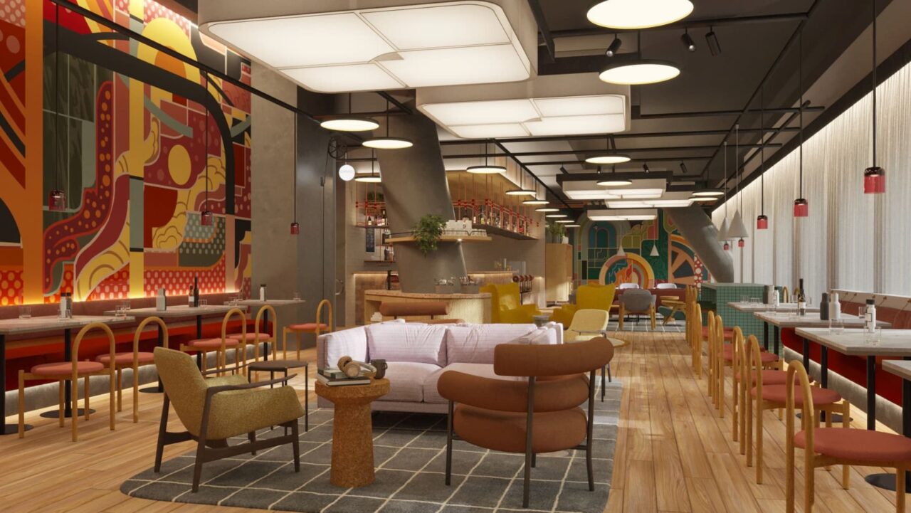 The colourful lobby at Caption by Hyatt