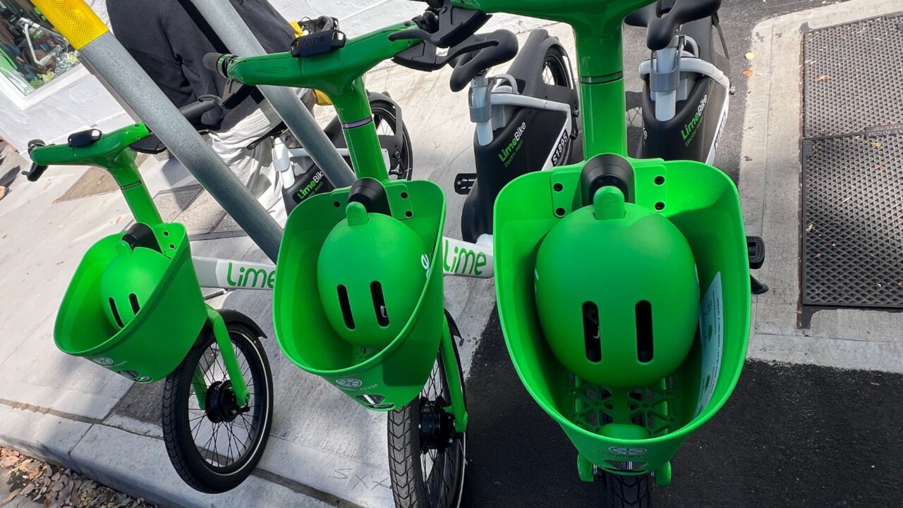 group of new lime bikes