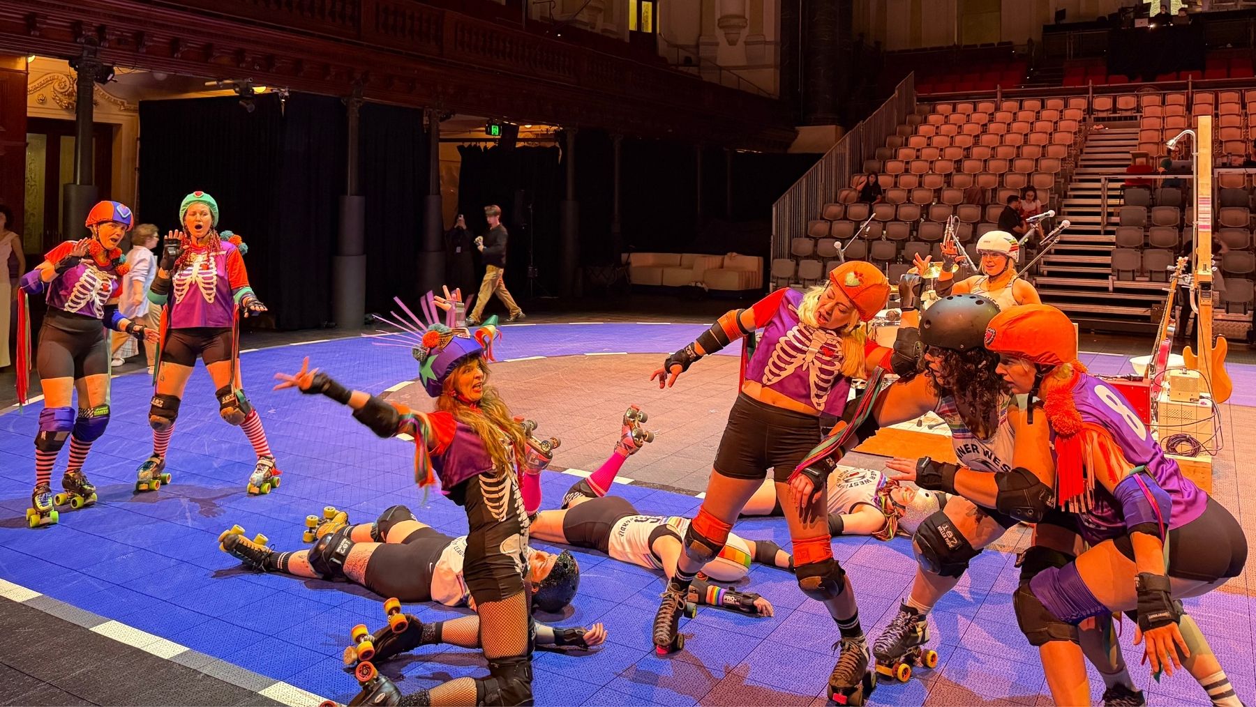 a roller derby team cheer