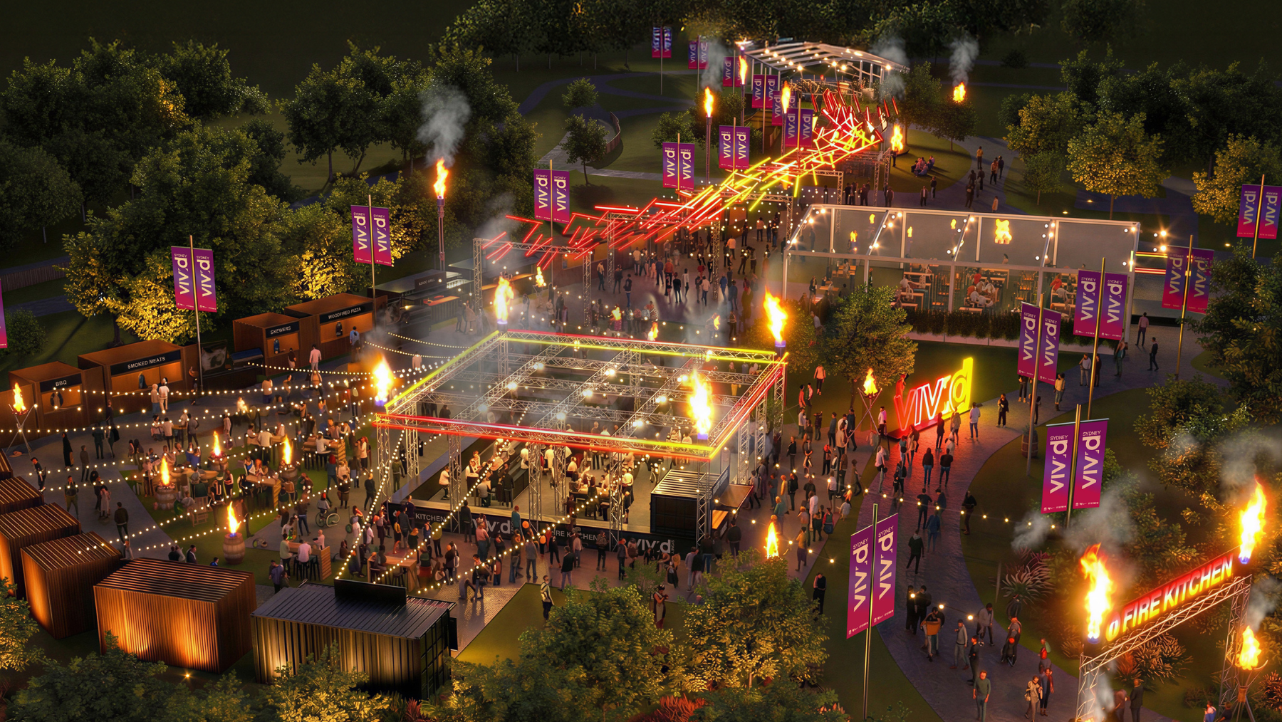 aerial view of Vivid Fire Kitchen