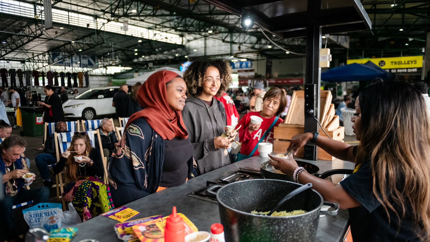 A stall selling African food at Paddy's Flemington
